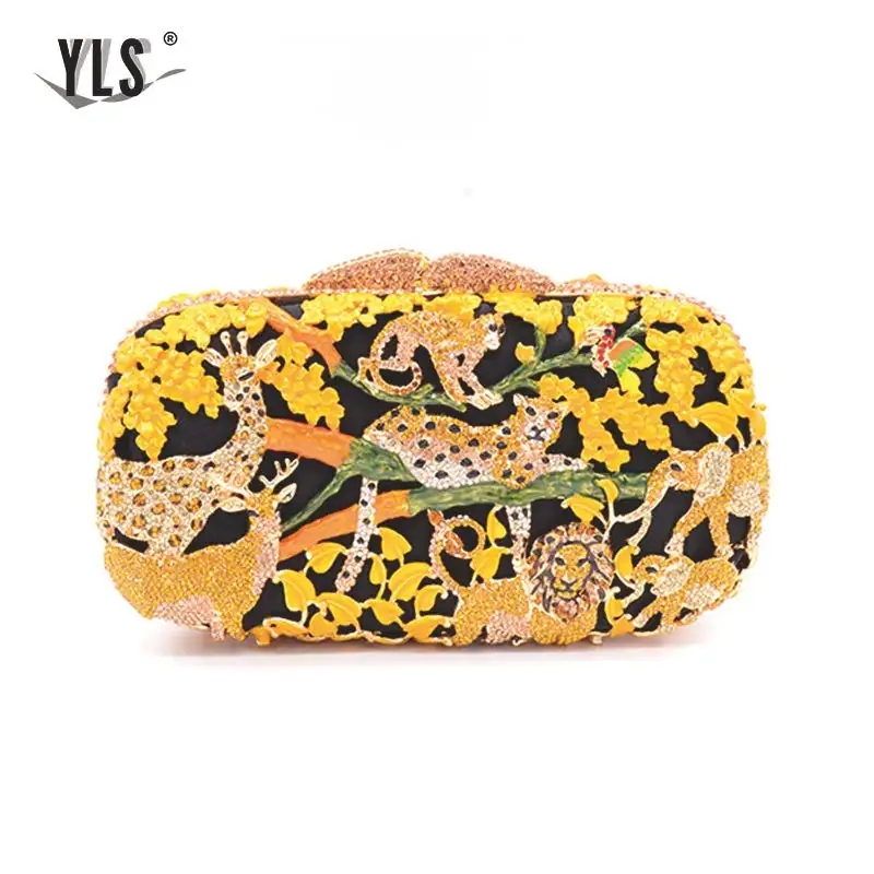 Женская вечерняя сумочка дождевой лес с кристаллами и животными|Вечерние