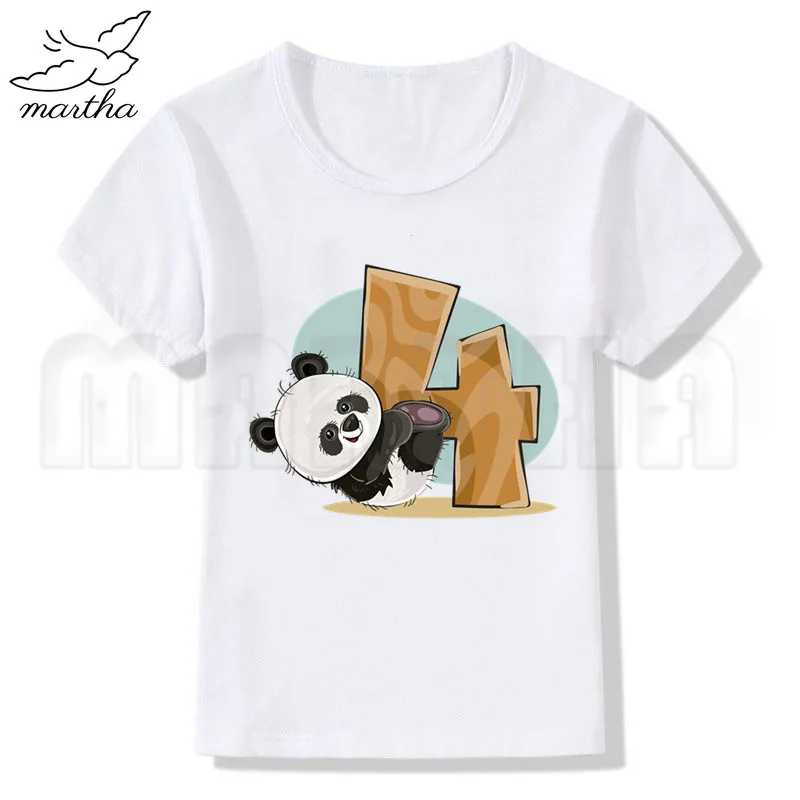 Белая футболка на день рождения с изображением панды и цифрами от 1 до 9 лет
