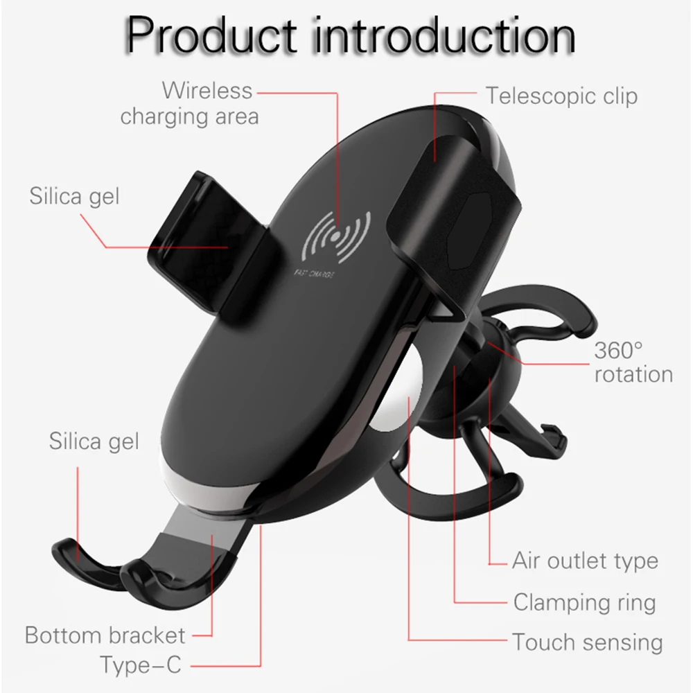 

518NS smart car bracket car 10W fast wireless charger smart sensor air outlet mobile phone holder wireless charging