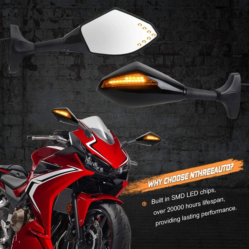 

Universal Motorcycle Rearview Mirrors,Dual LED Turn Signal Light Side Marker for KAWASAKI NINJA YAMAHA YZF SUZUKI