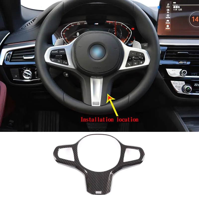 For 2020-2022 BMW 5 Series 6 Series GT X3 X4 G30 G32 G01 G02 ABS Carbon Fiber Car Steering Wheel Cover Sticker Interior Parts