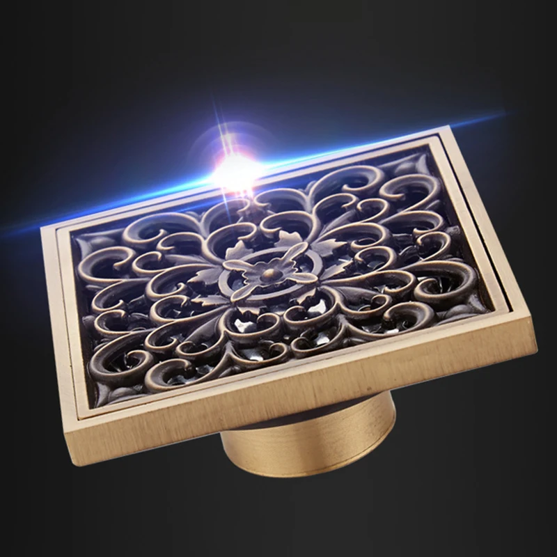 

Euro Floor Drains Square 10cm Shower Drain Brass Floor Drain Stair Waste Grate With Hair Strainer Bathroom Shower Accessories