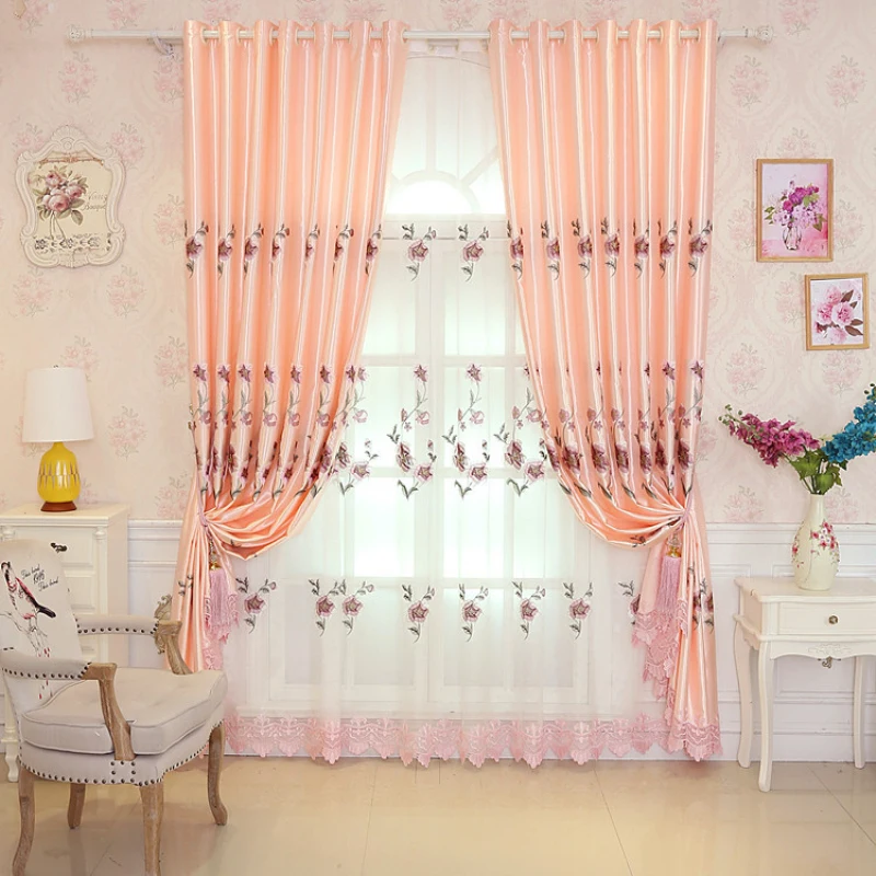 В европейском стиле с цветочной вышивкой Шторы сплошные оконные Спальня