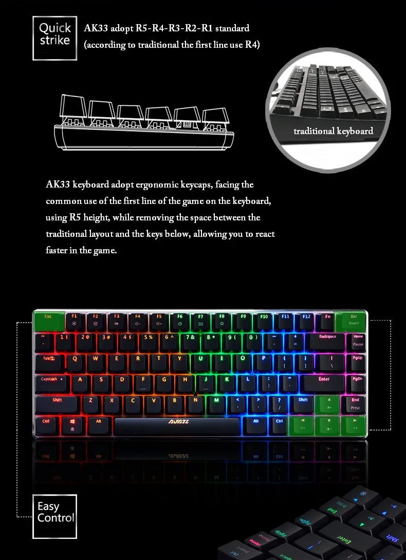 

Ajazz AK33 Mechanical Gaming Keyboard Black / Blue Switch 82 Keys Wired Keyboard for PC Games Ergonomic Cool LED Backlit Design
