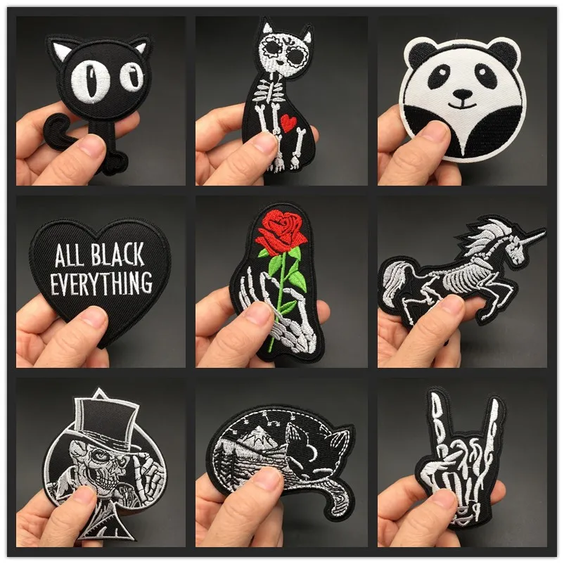 Черно белая одежда Вышивка Патчи железо на для одежды нашивка в стиле панк одежде