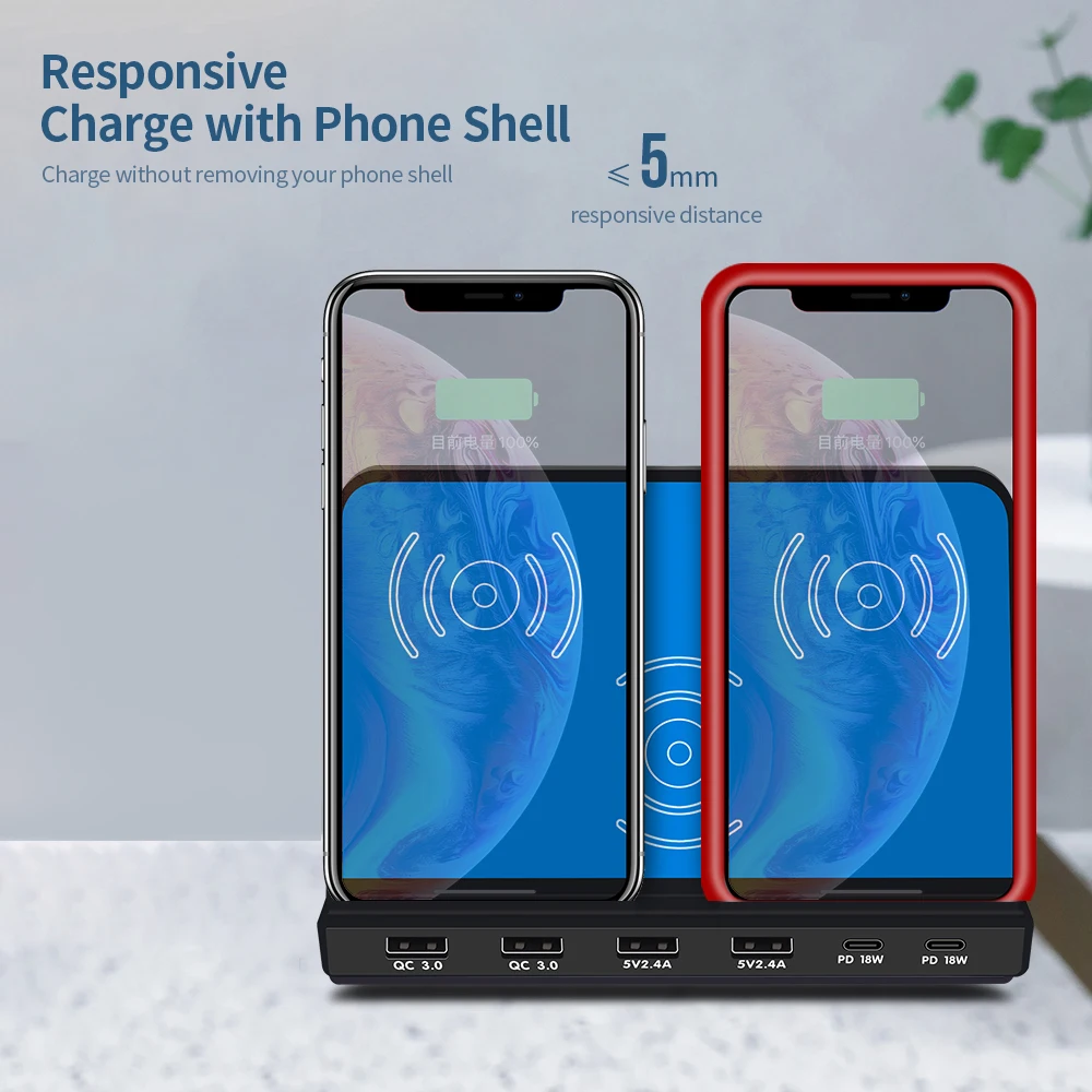 819 6 портовое Зарядное устройство USB беспроводное зарядное PD + QC3.0 для быстрой