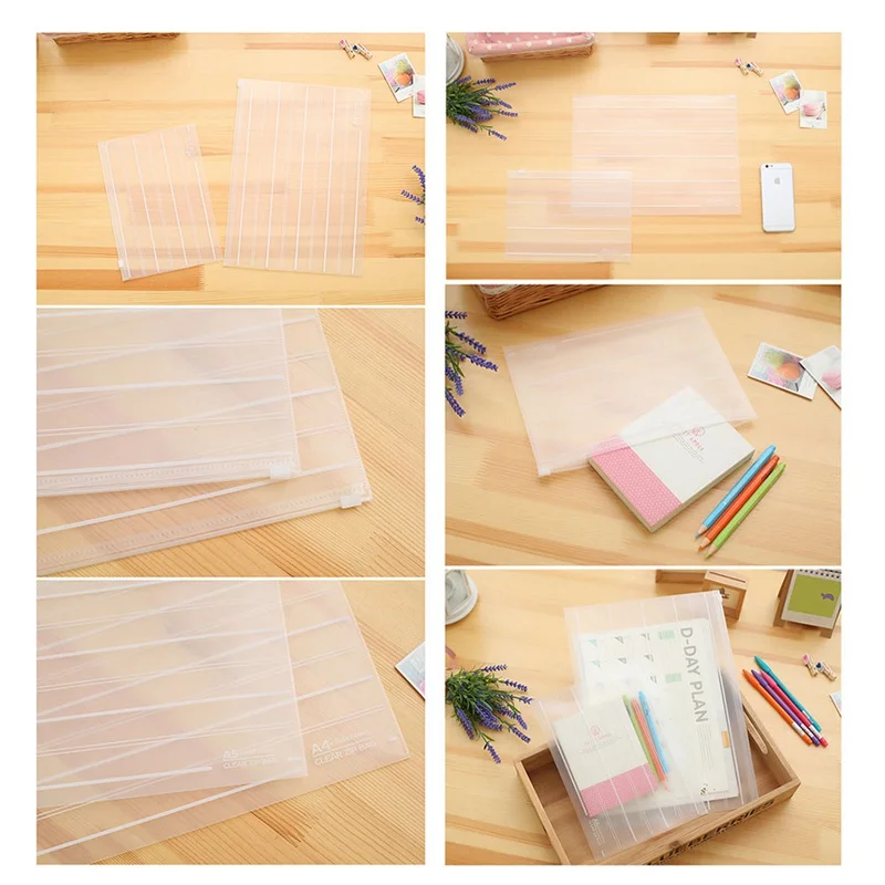 Storage Bag School Office Supply Transparent Loose Sheet Notebook Zipper Environment-friendly Abrasive File | Канцтовары для офиса