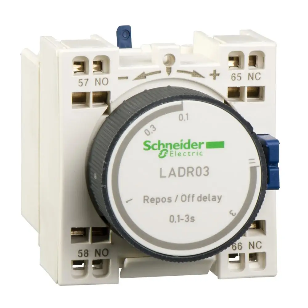 

TeSys D contactor accessory time delay auxiliary contact module, power off delay, 0.1-3 seconds, spring terminal LADR03