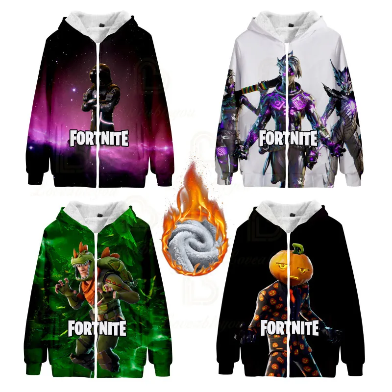 

Fashion Boys Girls FORTNITE Hoodies Children Sweatshirts Hooded Full Zipper Thick Warm Coats Adults Teenager Hoody 4XL Clothing