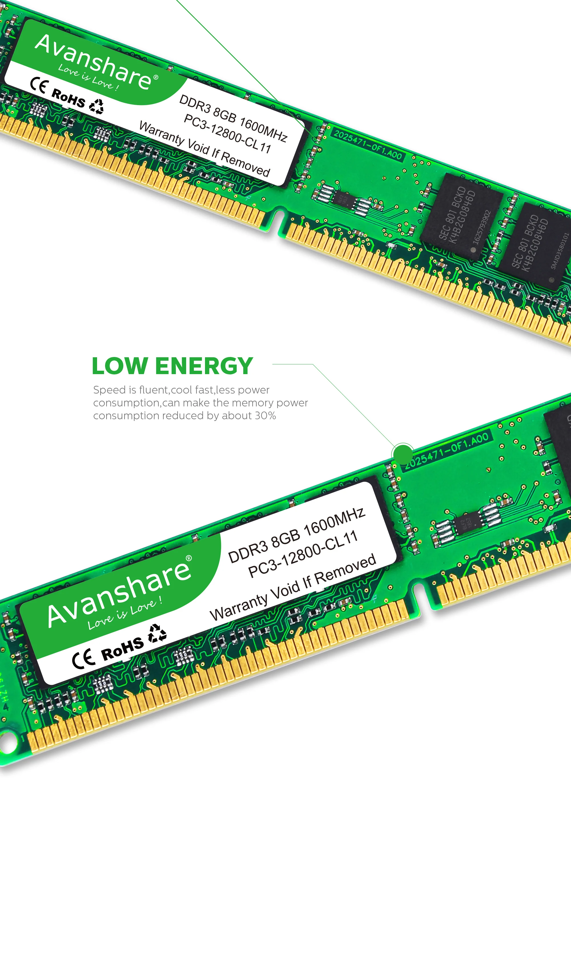 Оперативная память Avanshare DDR3 4 ГБ/8 ГБ 1333 МГц/1600 МГц и 2 Гб 1333 МГц для настольных ПК 240pin 1,5 в DIMM Intel/AMD