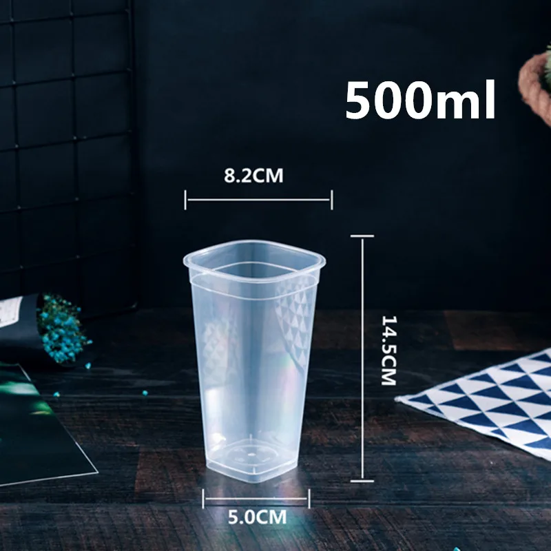 50 шт. одноразовые квадратные красные чашки для молока и чая 500 мл|Одноразовые