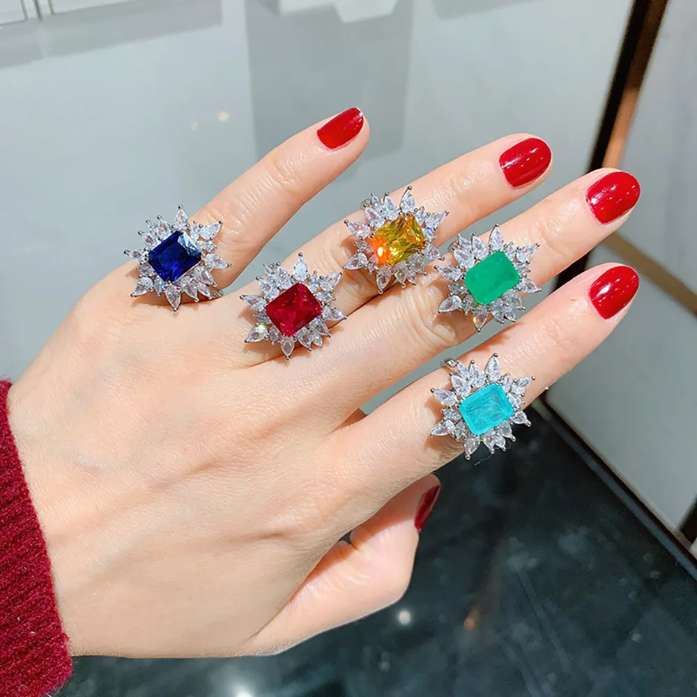 

Модные женские серебряные кольца, 8*10 мм, кольца с турмалином, изумрудом, рубином, кольца с лабораторными бриллиантами, для коктейвечерние, с...