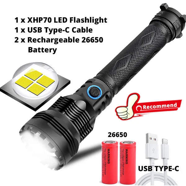 Package I Сверхмощный светодиодный фонарь XHP70.2 Xlamp XHP50, яркий USB фонарь с зумом, 18650, 26650, перезаряжаемый охотничий фонарь, 5 режимов - Испускаемый цвет: Package I