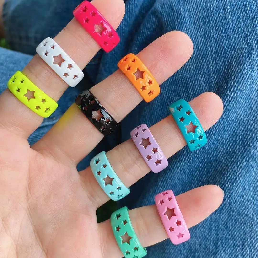 

10Pcs Summer Candy 10 Colors Enamel Star Adjustable Finger Women Fashion Ring