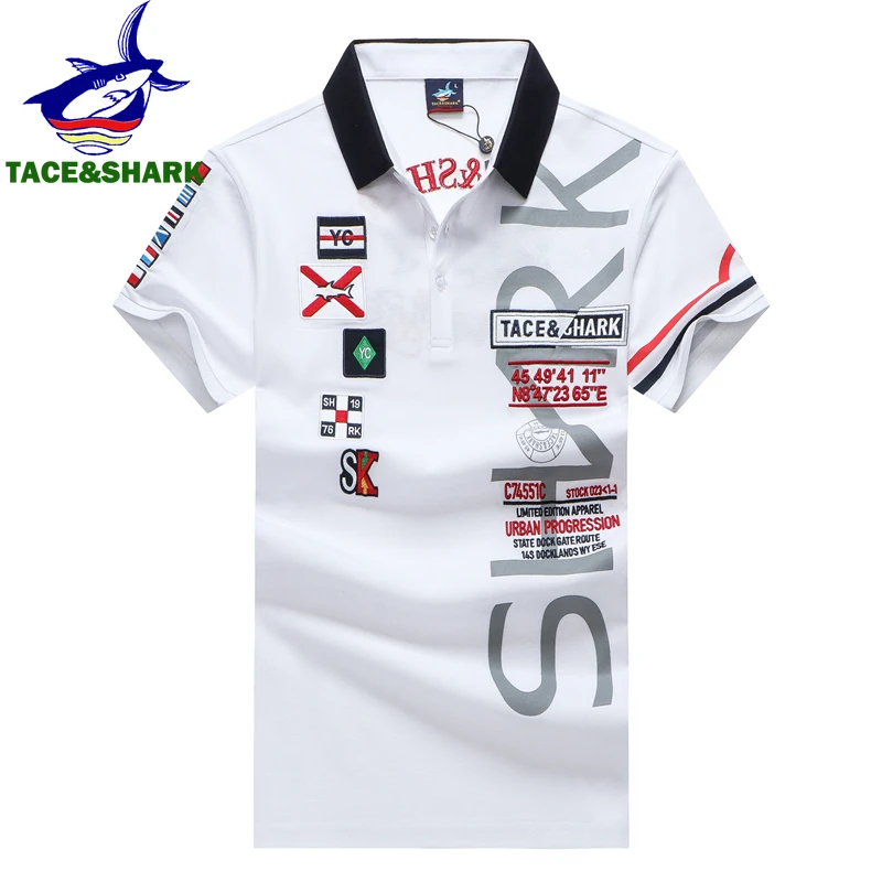 

TACE&SHARK Polo Shirt Men Short Sleeve Summer Shirts White Fashion Shark Polos Brand Camisa Masculina Plus Size Clothing