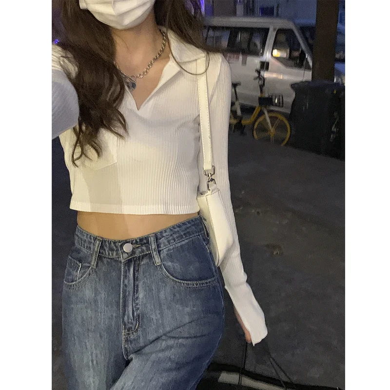 Футболка для девушек Однотонная футболка с длинным рукавом женский летний