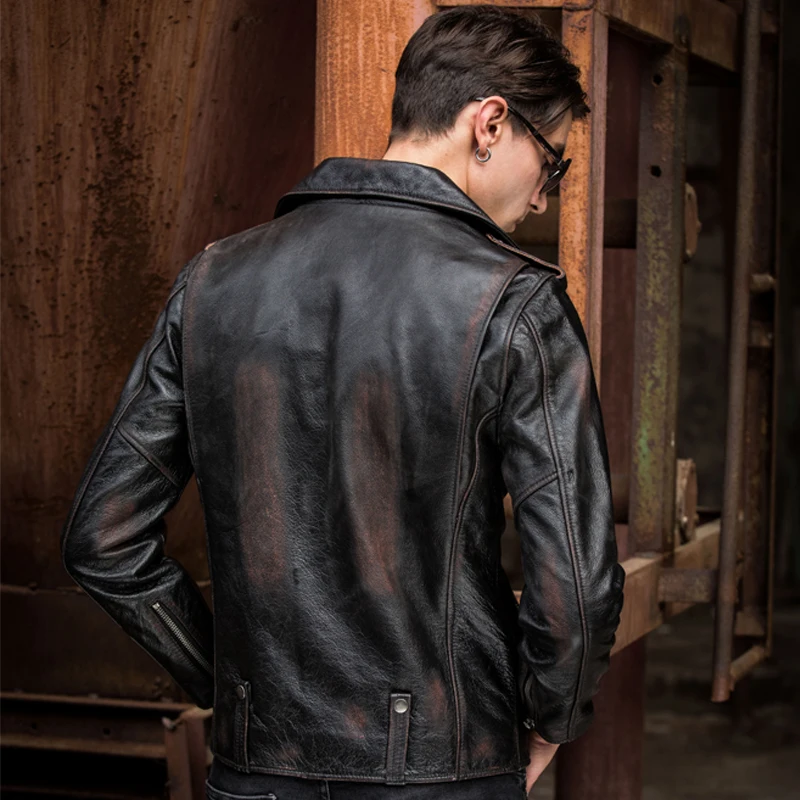 2021 винтажная коричневая Мужская Байкерская кожаная куртка размера плюс 4XL из
