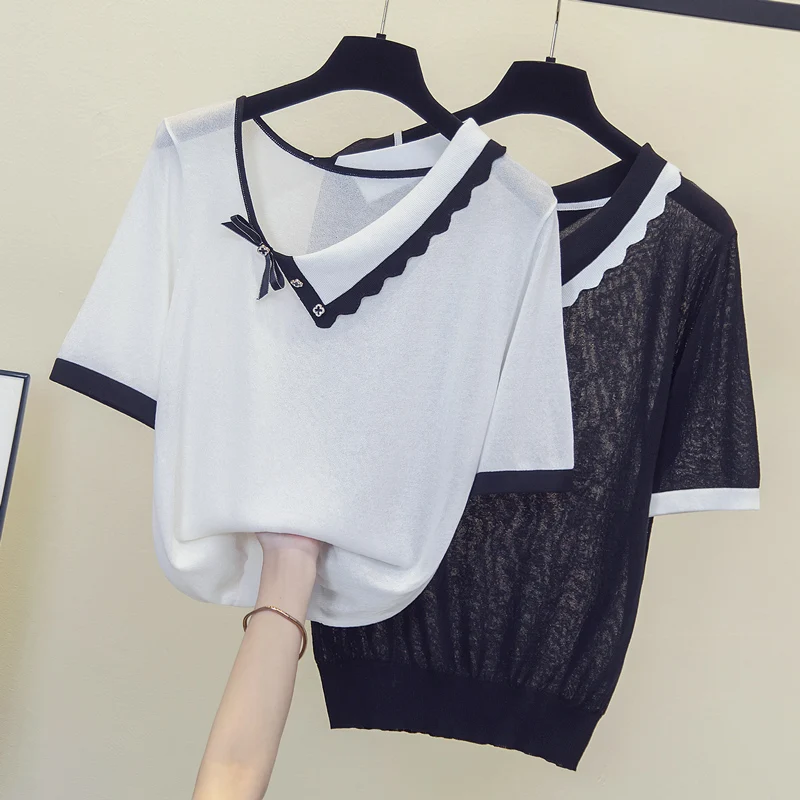 

Женские пуловеры большого размера 4XL, асимметричные Лоскутные однобортные Повседневные вязаные дизайнерские Элегантные шикарные топы в Ко...