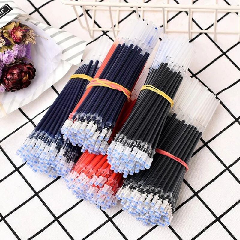 

50 шт./лот синяя черная красная 0,5 мм гелевая ручка с цилиндрическим наконечником заправка чернил для школы студентов офиса Подарки Канцтова...