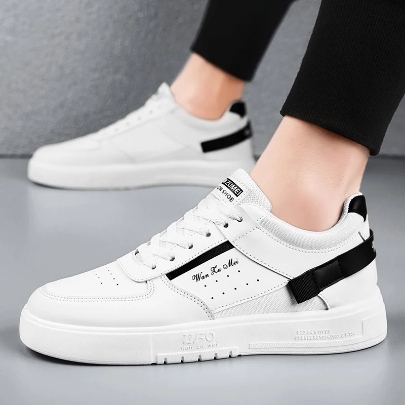 

Popular Casual Pu Leather Shoes For Men Anti-Slip Casual Sneakers Comfortable Men Walking Shoes Lace Up Youth Fashion Men Shoe