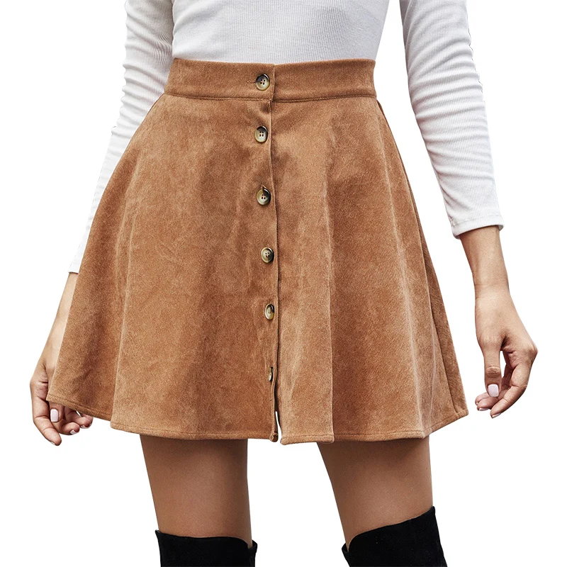 

Women Corduroy Mini Skirt Autumn And Winter Solid Color Single Breaste Line Skirt Female High Waist Retro Sexy Skirts