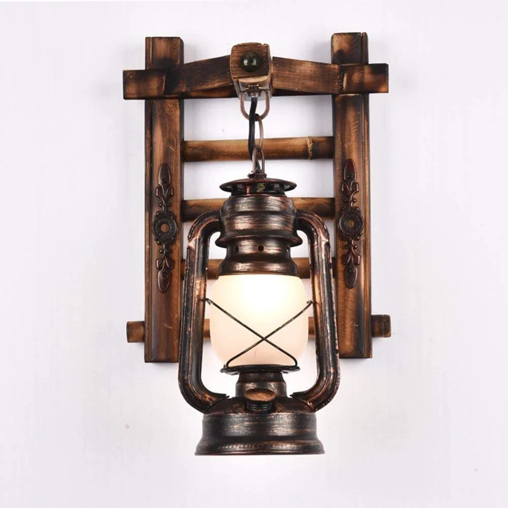 

American Industrial Vintage Wall Light Sconce Retro Loft Wall Lighting Fixture Wooden Kerosene Lamp Cafe Bar Restaurant Decor