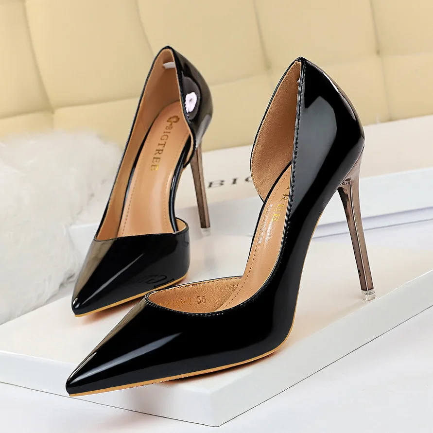 

high heels and shallow pointed side hollow sexy metal high-heeled shoes heel thin nightclub women's shoes