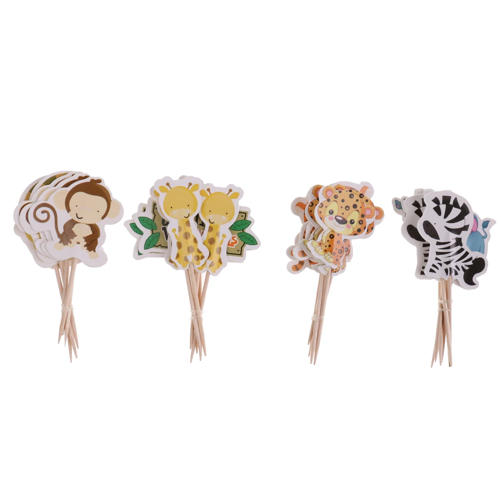 

24 Pieces Animal Pals Cupcake Picks Jungle Safari Monkey Zebra Tiger Cake