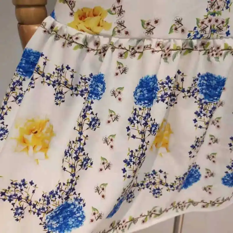 

DEAT 2021 New Women's Fashion Sexy Round Neck Puff Sleeve Printing Patchwork Folds High Waist Dress Summer And Autumn 7E1018