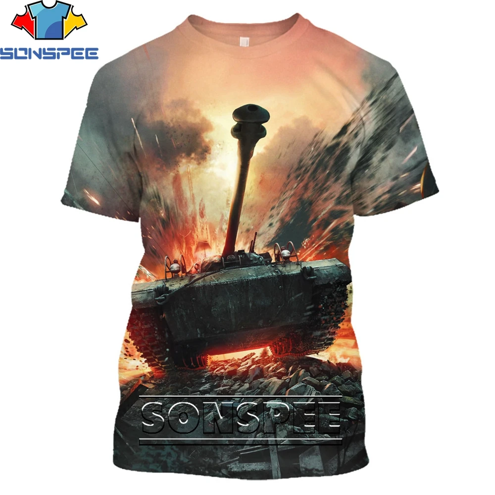 

SONSPEE War Tank Weapon Soldier 3D T Shirt Men's Fun Fashion Casual T-shirts Summer Harajuku Oversized Streetwear O-neck Top