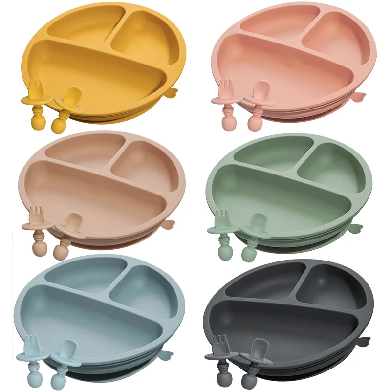 

100% Food Approve Silicone Baby Tableware With Suction Cup Toddler Plate And Portable Fork Spoon Kids Food Bowl Set Dropshipping