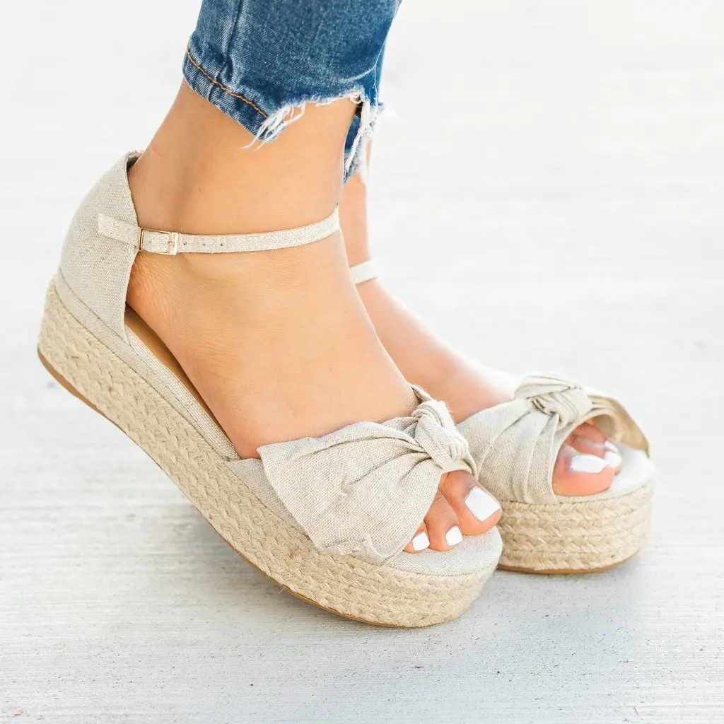 Sandals Women Wedges Shoes Bow-knot Mid Heels Summer 2020 Flop Chaussures Femme Platform Sandalia Feminina |