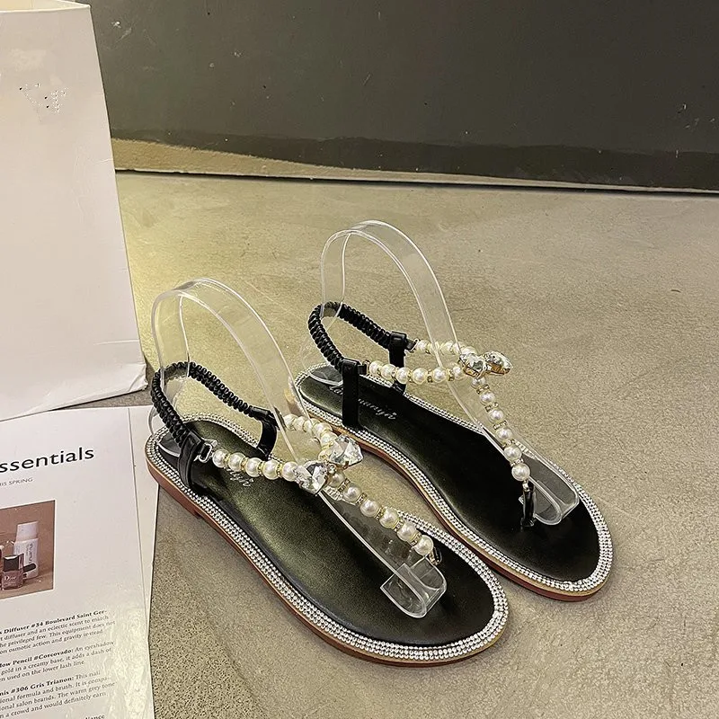 

String Bead Med Flat Shoes Female Ladies' Slippers Rubber Flip Flops Slipers Women Luxury Slides Hawaiian 2021 Designer Summer