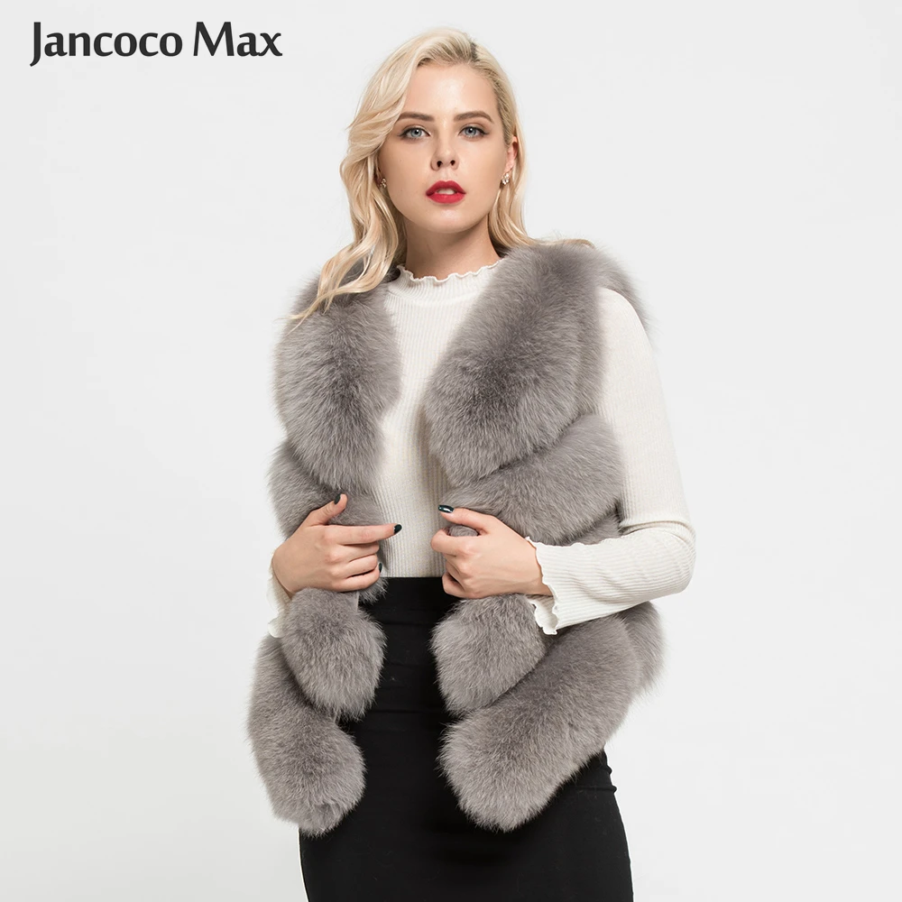 Jancoco Max 12 цветов Топ мягкий толстый натуральный Лисий мех жилет 4 ряда Женская Зимняя мода натуральный меховой жилет короткая куртка новинка S7164