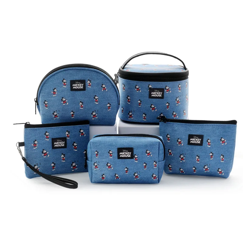 

Disney Genuine Mickey Makeup Bag Cartoon Cute Blue Wash Bag Creative Korean PVC Travel Storage Bag