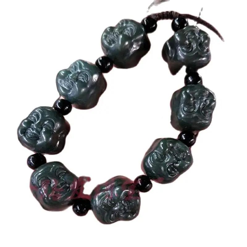 

Китайский нефрит, вырезанный вручную бусина в форме головы Будды натуральный нефритовый браслет