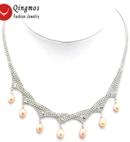 qingmos natural pink pearl pendant necklace for women with 6 7mm drop freshwater pearl necklace chokers 17 chain n5072