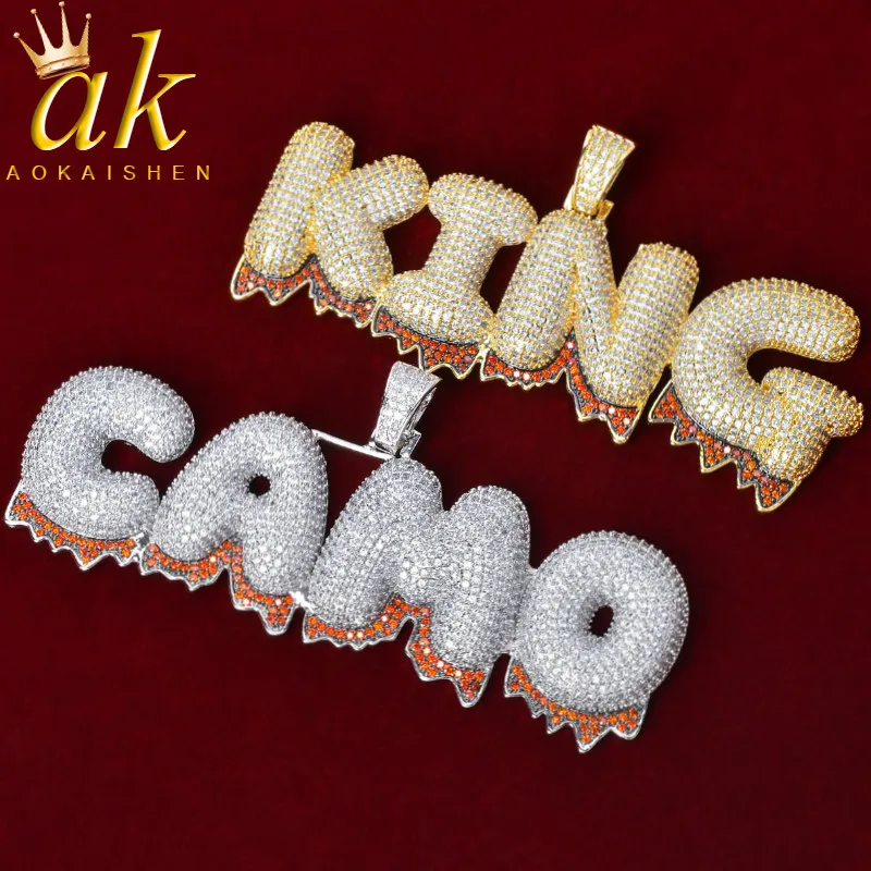 

Custom Name Plate Necklace Red Drip Bubble Letters Pendants for Women Gold Color Rock Street Hip Hop Jewelry