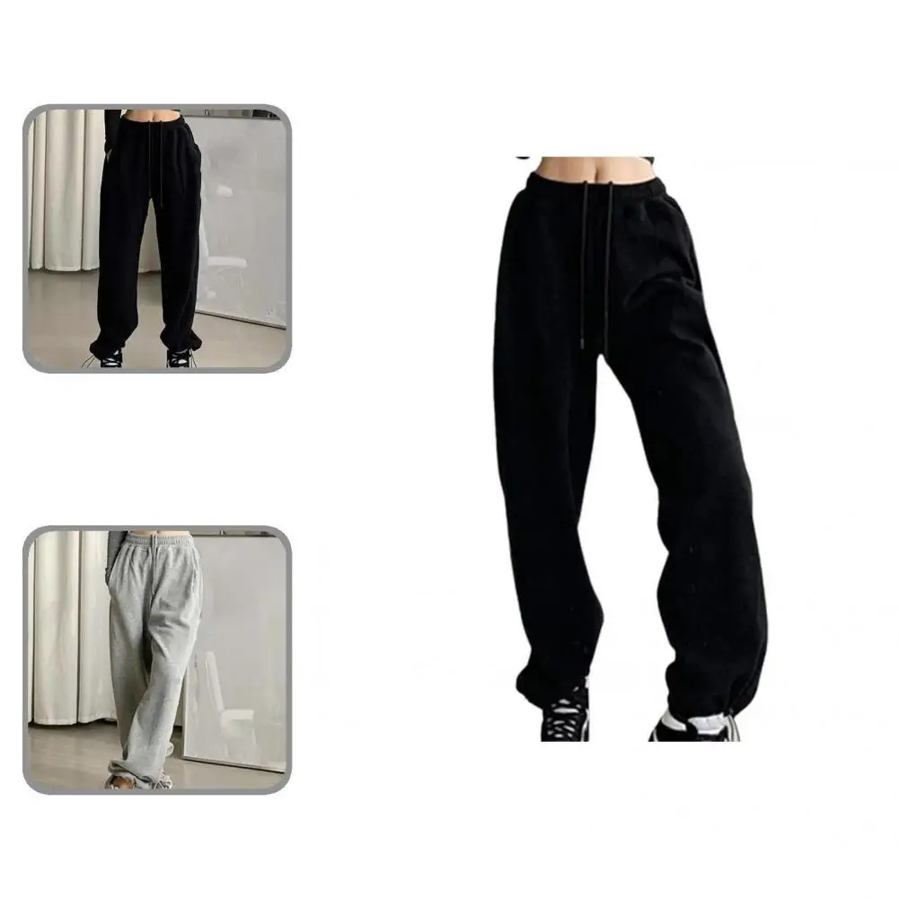 

Sporty Pants Windproof Women Pants Elastic Waist Warm Baggy Straight Pants