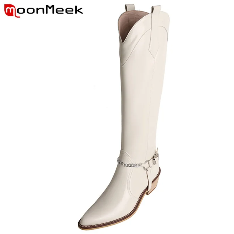 

Женские сапоги на молнии MoonMeek, сапоги до колена, из натуральной кожи, с металлической отделкой, для зимы, 2022