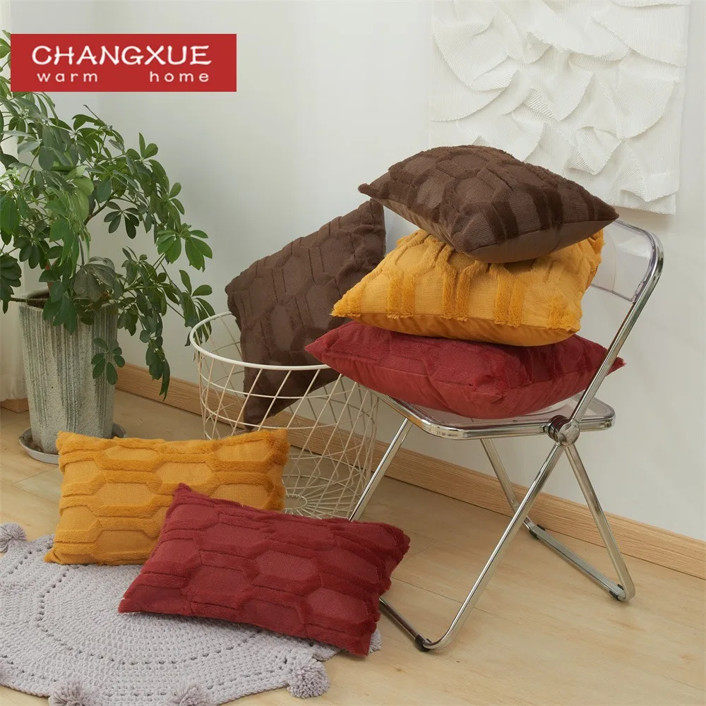 

Nordic Solid Color Pillowcase 3DDigital Embroidery Soft Plush Sofa Cushion Cover For Couch Bed Home Fall Decor Throw Pillow Case
