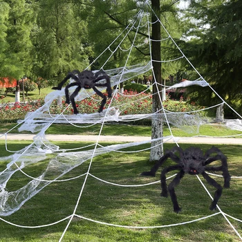 7m Giant Spider Web Super Big Plush Spider Stretch Cobweb Yard Halloween Decorations Outdoor Party Triangular Spider Web Decor 1