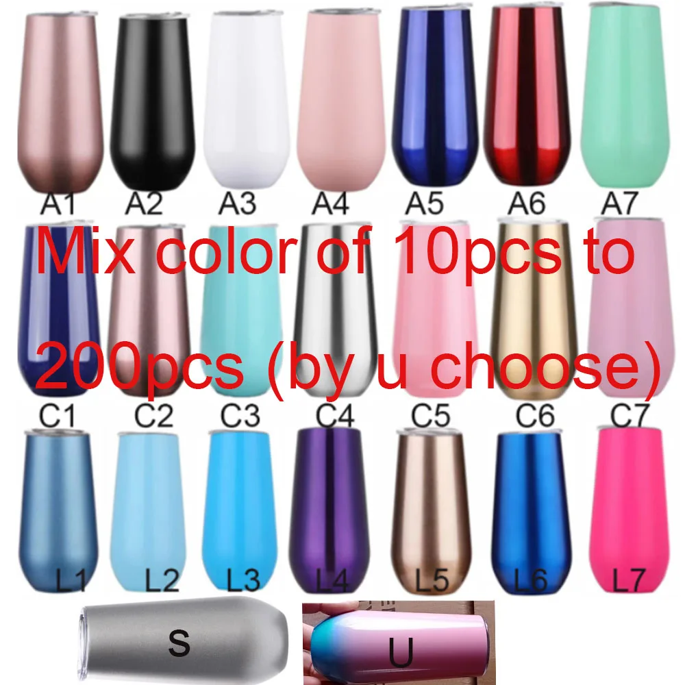 10-200pcs6oz Wine Beer Tumbler Champagne Glass Stemless Stainless Steel Thermos Insulated Mug Christmas Cup Party Gift | Дом и сад