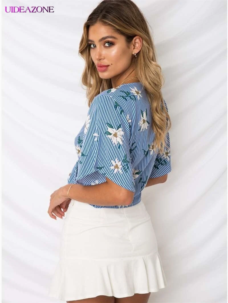 UIDEAZONE Модный женский летний укороченный топ с завязками сексуальный цветочным