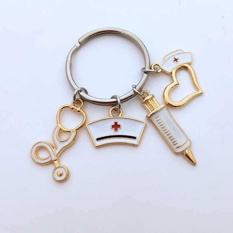 Брелок для ключей медицинский шприц с иглой и термометром стетоскоп милая
