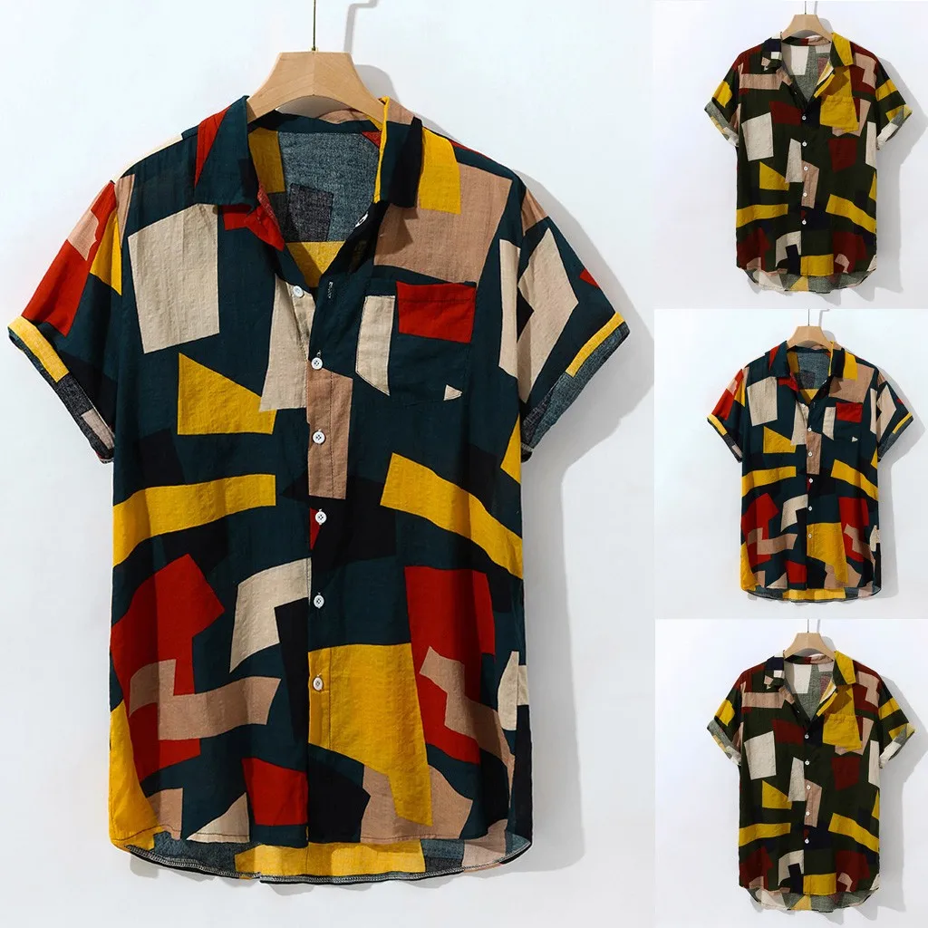 

Print Brand Summer Hot Sell Men's Beach Shirt Fashion Short Sleeve Floral Loose Casual Shirts Plus Asian SIZE loose Hawaiian