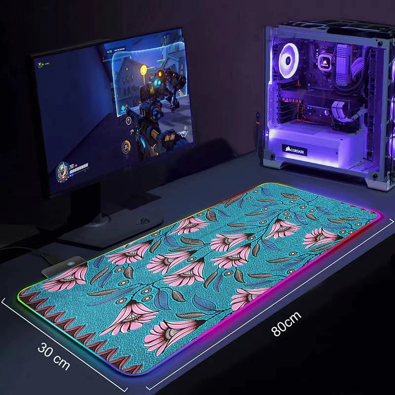 

African style fabric print Big Desk Mat RGB Large Mouse Pad Gamer Big Mouse Mat Computer Mousepad LED Backlight Gaming Mause Pad