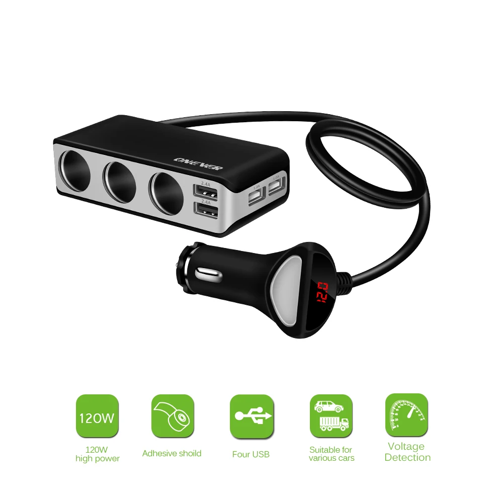 4 USB порта 3 Way автомобильный прикуриватель разветвитель 120 Вт выходной адаптер