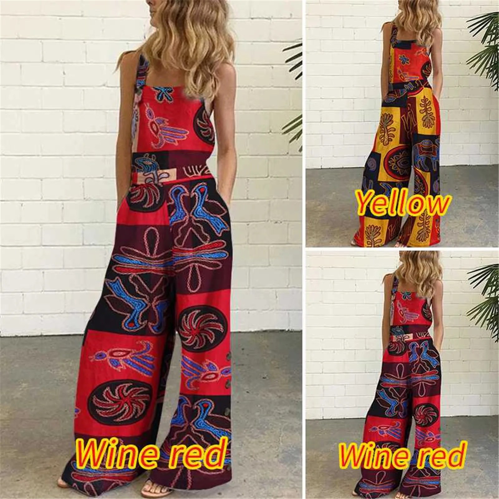 

Women Jumpsuit Sleeveless Overalls Casual Print Summer Wide Leg Bib Pants Elegant Female Jumpsuit комбинезон женский лео