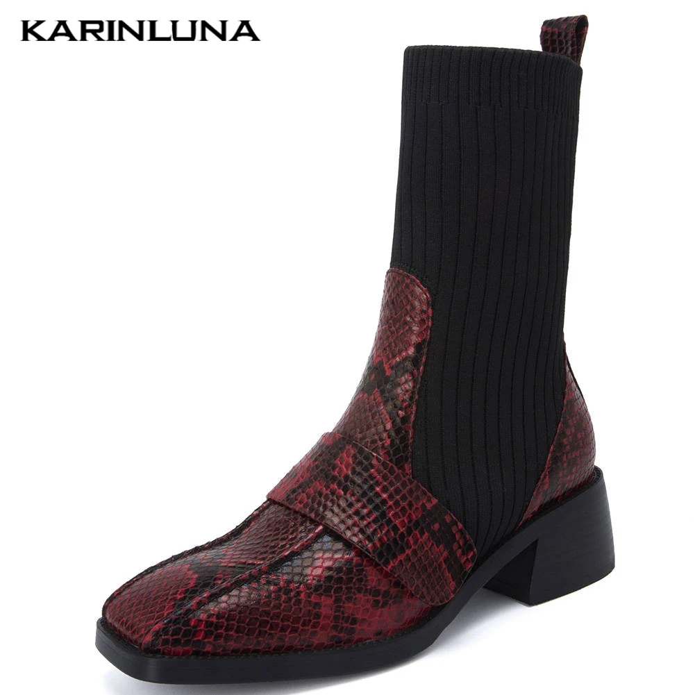 Женские вязаные ботильоны KARINLUNA из натуральной кожи 2019|Женские полусапожки| |
